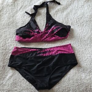 Women's Black and Pink Halter Bikini Set